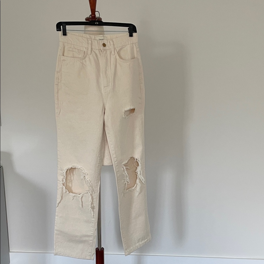 Women's Cream Straight Leg Jeans